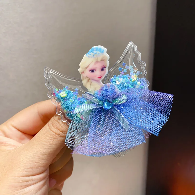 Ice and Snow Strange Fate Children\'s Hair Accessories Mesh Bow Headwear Hair Clip Girl Princess Fluffy Yarn Skirt Edge Clip