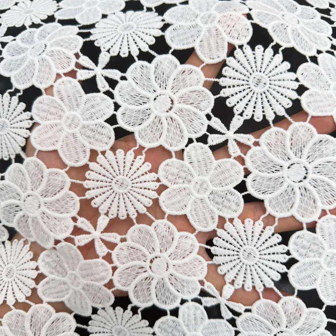 

High-end hollow-out water-soluble lace fabric White African Guipure Lace Fabric for wedding dresses,DIY garment sewing fabric