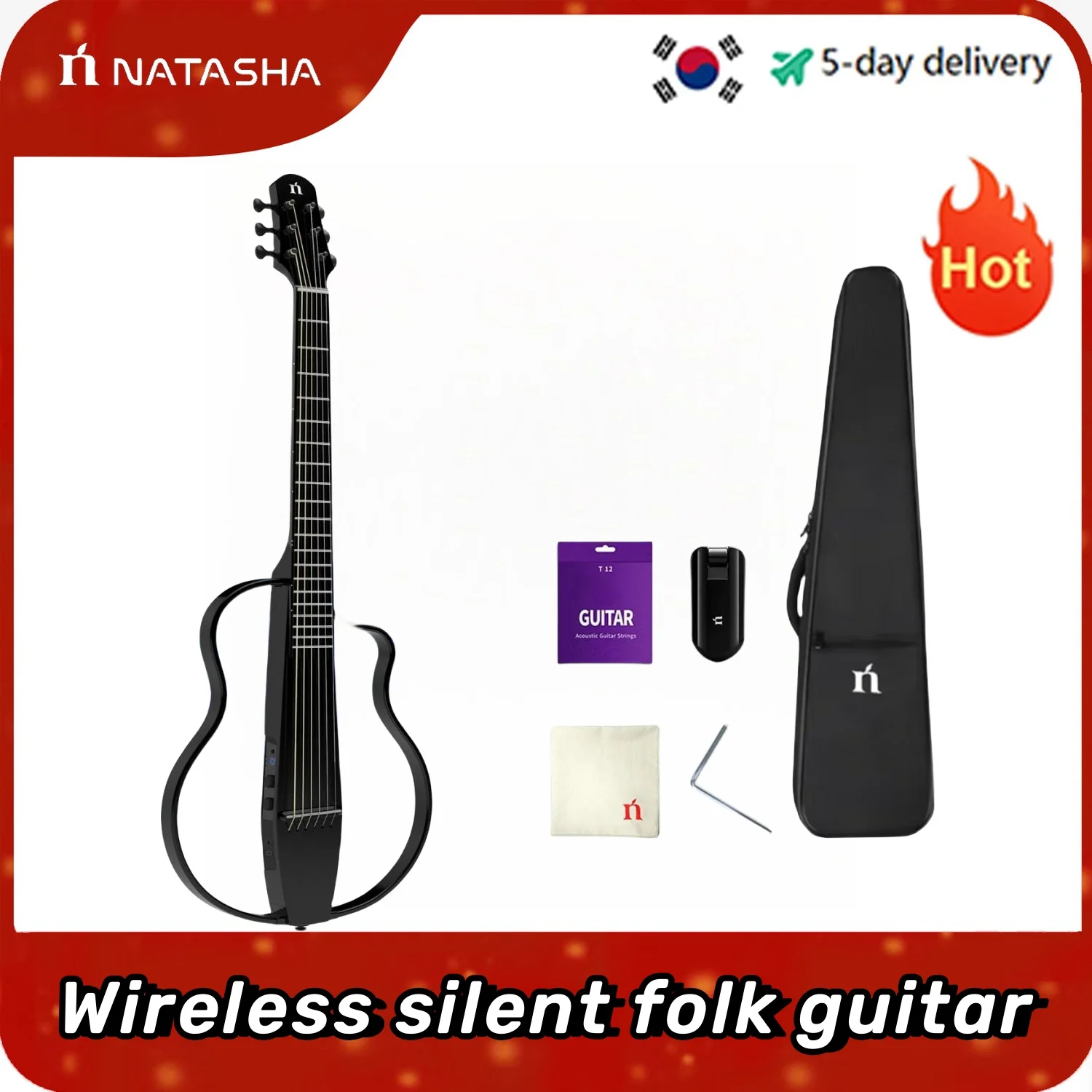 

Natasha NBSG Whole Bamboo Full Peach Core Smart Wireless Silent Folk Classical Crossover Electric Box Guitar Authentic