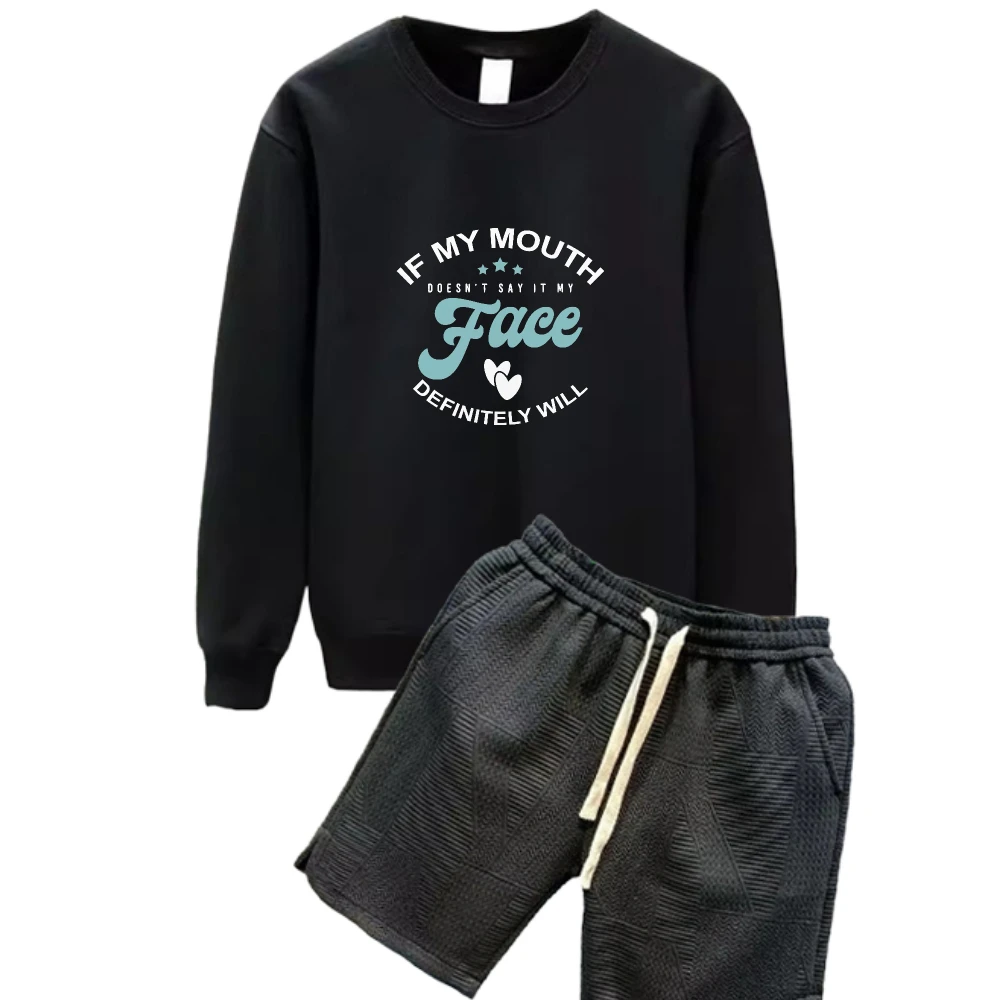 

2025 Men Long Sleeve Casual T-Shirt Spring And Autumn Gym Sets Green and simple style English letters Comfortable Fit Breathable