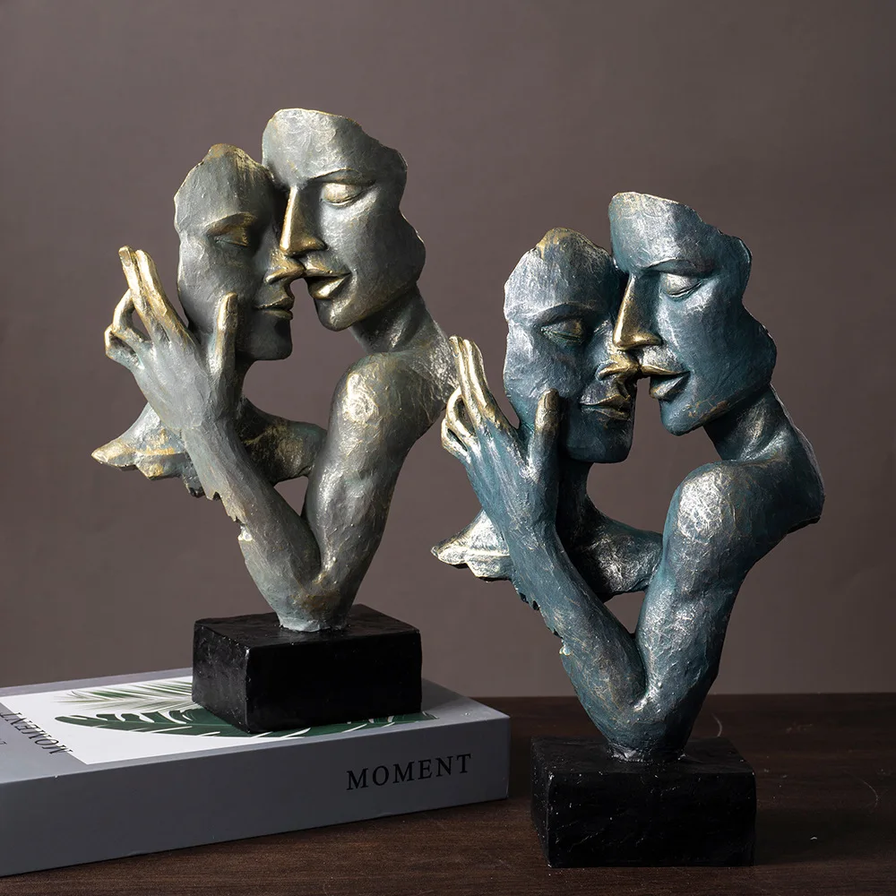 

Nordic Light Luxury Abstract Characters Couple Embrace Sculpture Ornament Mask Resin Crafts Home Decor