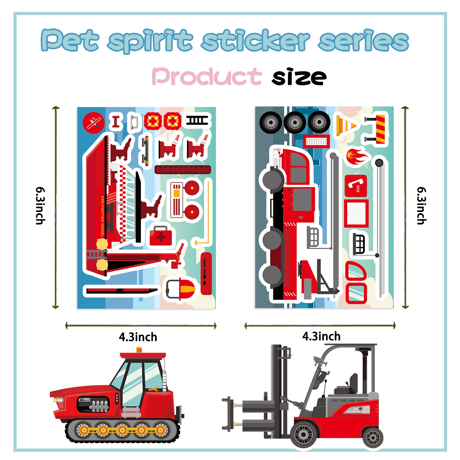 8/16/24 pçs veículos de resgate de combate a incêndio diy quebra-cabeça adesivo veículo engraçado dos desenhos animados montar adesivos brinquedos para meninos meninas presentes
