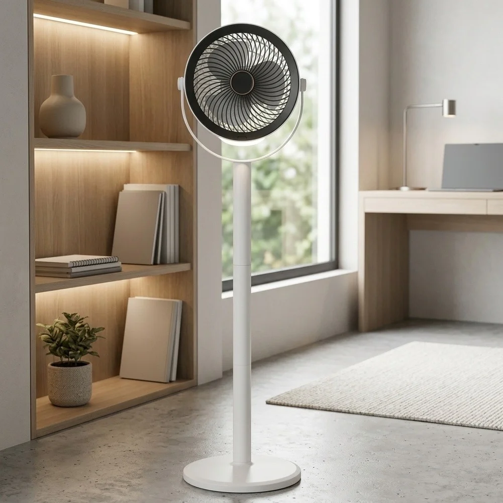 White ABS Electric Fan 5 Speed Adjustable for Desk or Floor Use with Soft Night Light 23 x 12 x 85 CM Dimensions