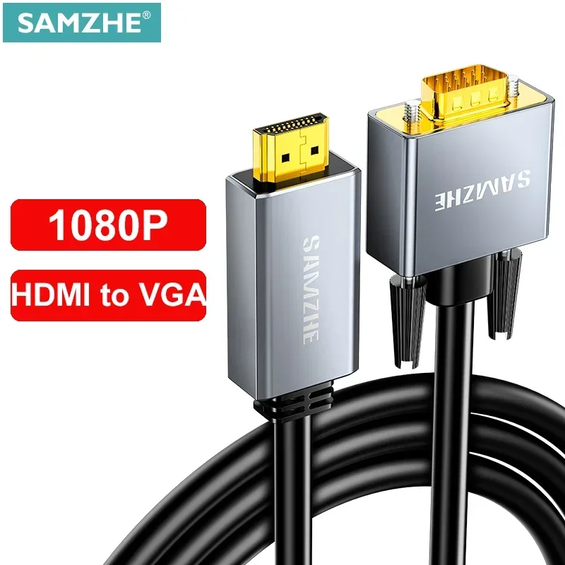 SAMZHE HDMI-Compatible to VGA Cable Adapter Male to Male Converter HD 1080P For Video Audio Projector Monitor Laptop PC TV Box