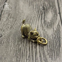 NEW STYLE Brass Cute Cats Figurines Miniatures Desktop Ornaments Classical Small Animal Tea Pet KEYCHAIN Decors Accessories