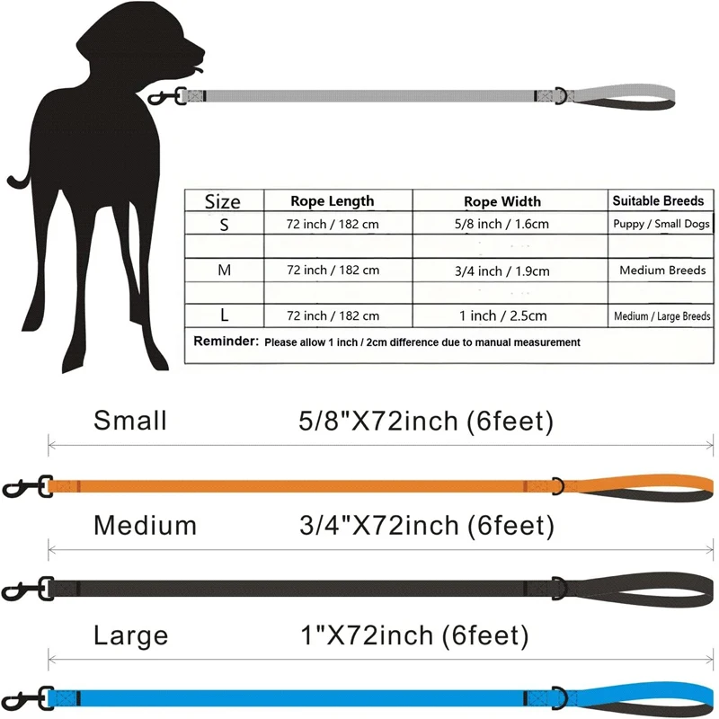 Dog Leash 6 Feet Long Polyamide Rope With Soft Padded Handle Durable Dog Training Lead Metal Swivel Hook for Small to Large Dogs