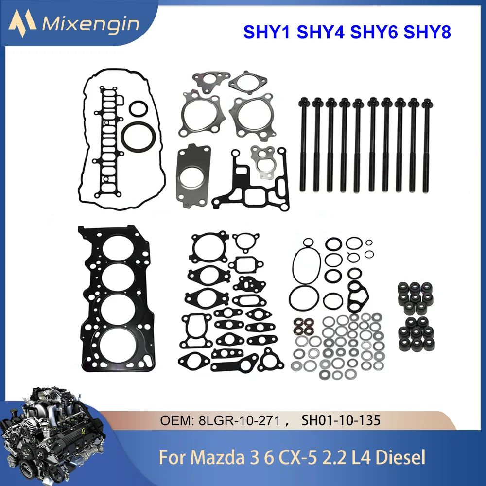 Engine Full Gasket Kit Head Bolts Set For Mazda 3 6 CX5 2.2T Diesel SHY1 SHY4 SHY6 SHY8 2012-2021 8LGR-10-271 SH01-10-135(x10)