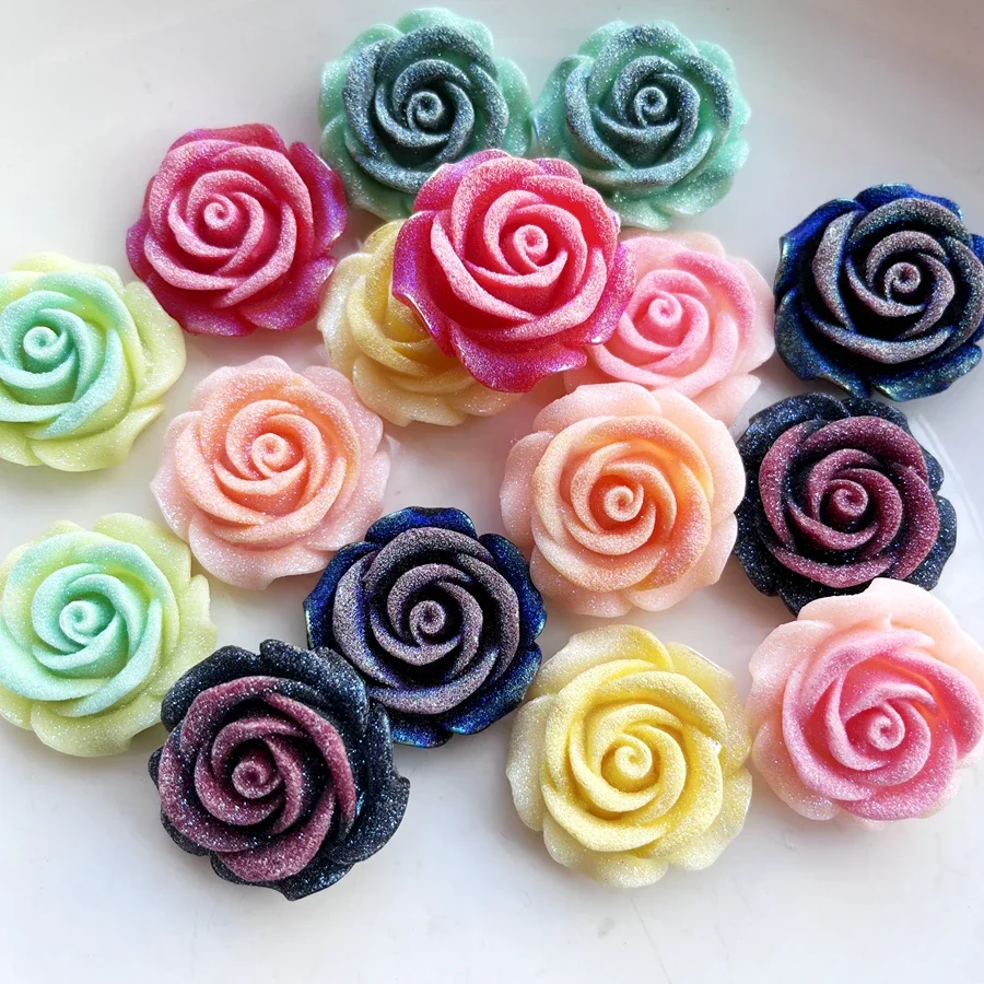 35mm beautiful luminous rose resin Flat back diy hairpin Jewelry decorative flower resin decorative scrapbook