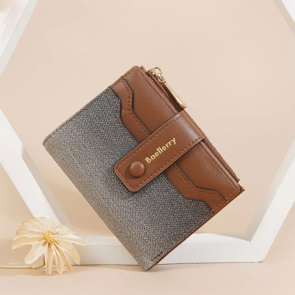 

Portable PU Women's Purse Fold Over Multi-slot Short Wallet with Zipper Design Solid Color Coin Pocket