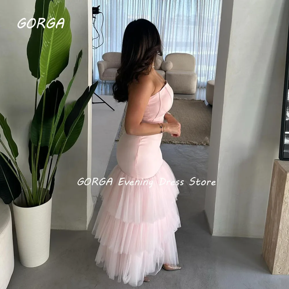 GORGA-vestido de fiesta de tul rosa sin tirantes, vestido de noche Formal con Espalda descubierta, 2024