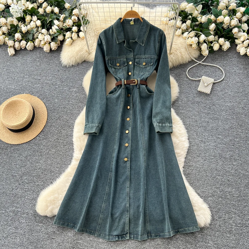 

Long Dress Women Denim Dresses A Line Vestidos Slim Fit Y2k Streetwear Elegant Jeans Party Night Work High Waist Autumn Winter