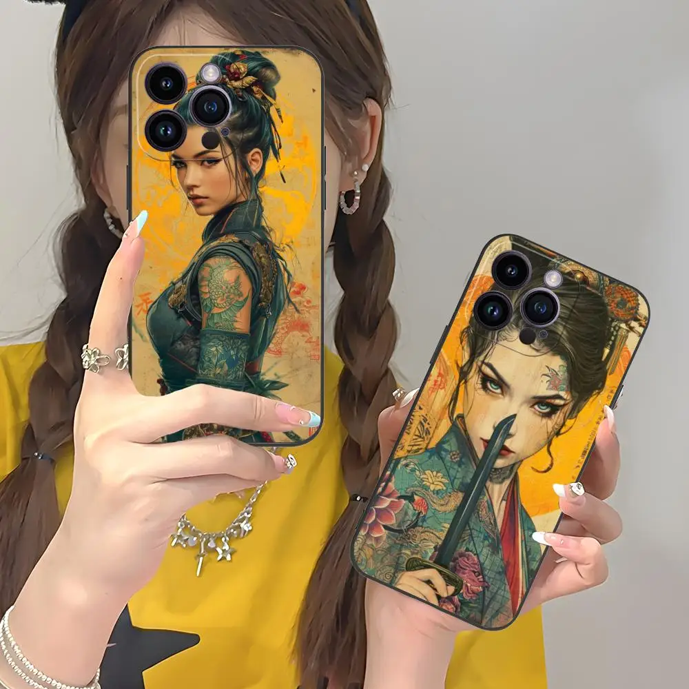 

Retro Tattoo Girl Mobile Phone Case for iPhone 17 16 15 14 13 12 11 X XR XS 8 7 Pro Max Plus Mini Colour Protective Luxury Cover