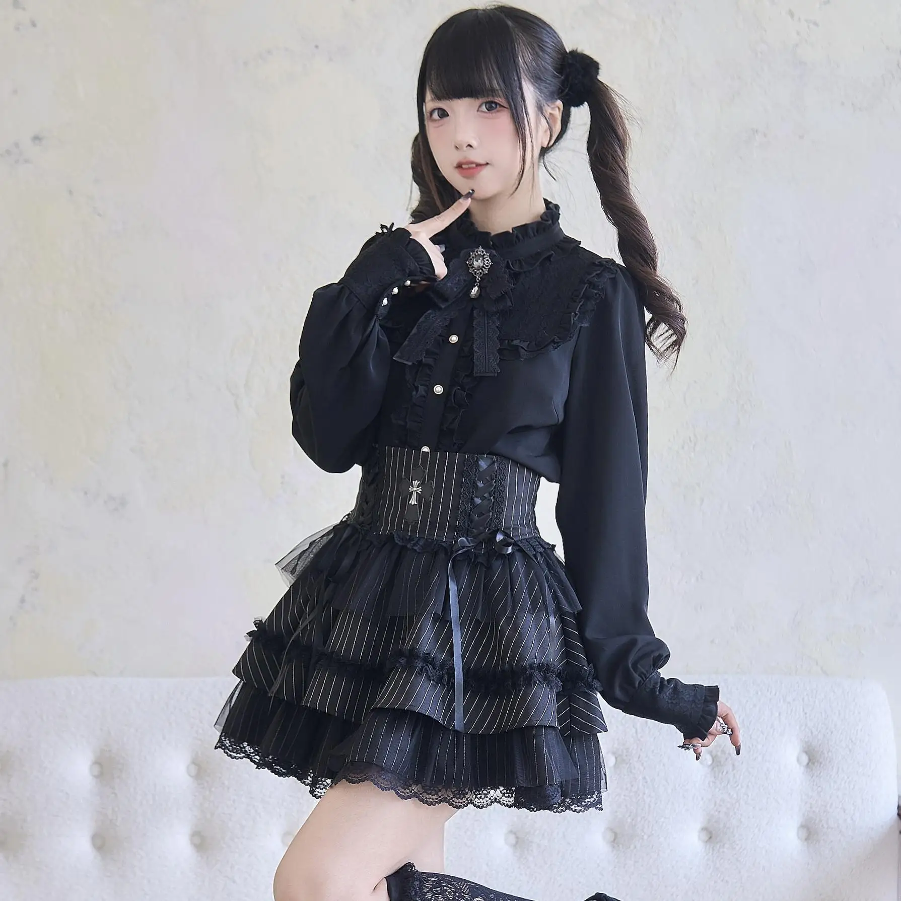 Japanese Mines Style Mass-produced Ruffles Stand Collar Bow Long Sleeve Single-breasted Sweet Lolita Shirt Top Women Spring 2025