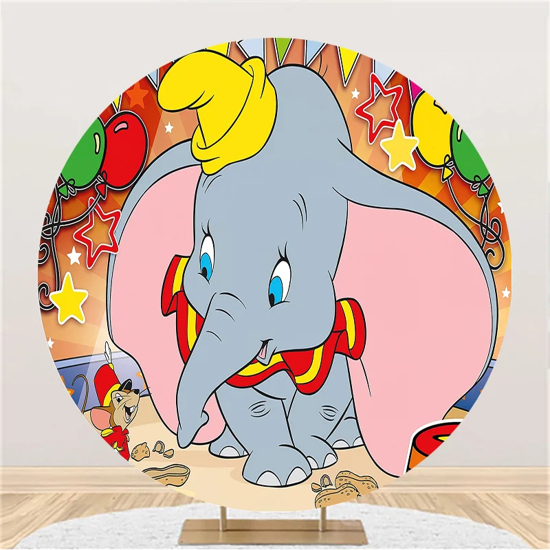 Disney Cartoon  Elephant Dumbo Circus Birthday Party Decoration Baby Shower Circle Background Banner Round Photography Backdrops