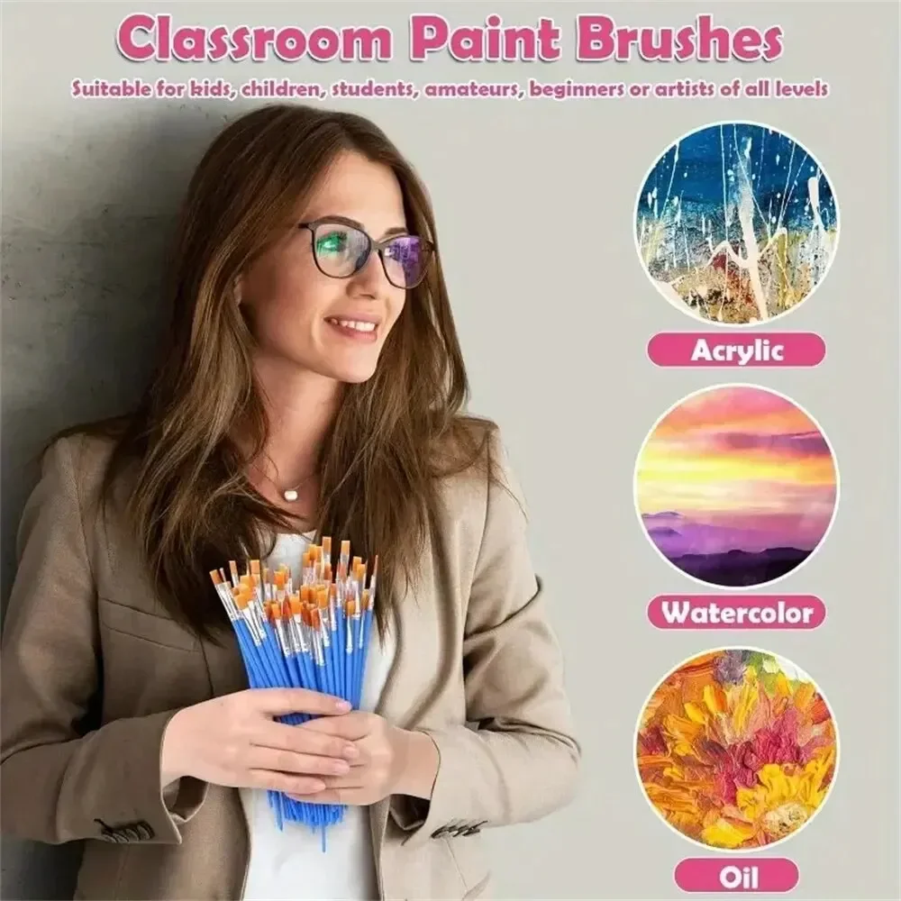 30 stuks kleine fijne nylon haardetail platte kwast voor tekenen aquarelborstels penselen pen voor student kunst briefpapier