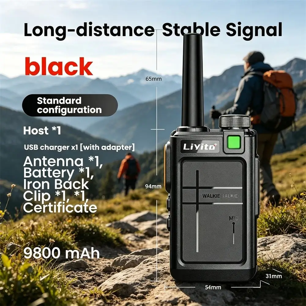 Walkie Talkie 2 Pack Long Range 2 Way Radio Rechargeable Type-C VOX Portable Handheld for Outdoor Camping Hiking Hotel Security