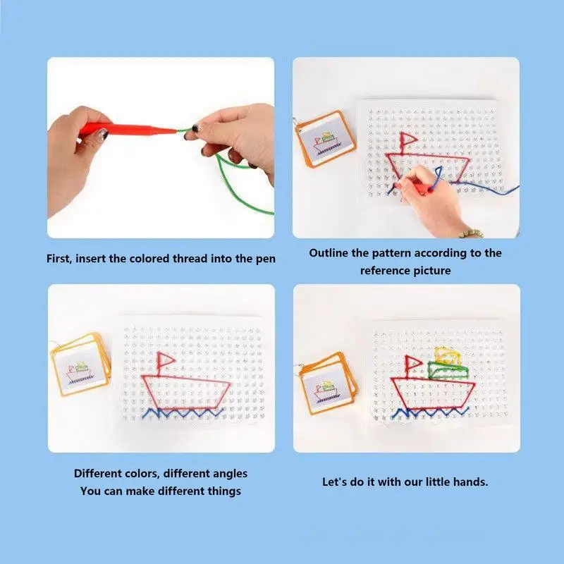 Papan Threading untuk anak-anak balita warna-warni Threading mainan kerajinan papan seni perkembangan Imajinasi pola kartun balita bertali