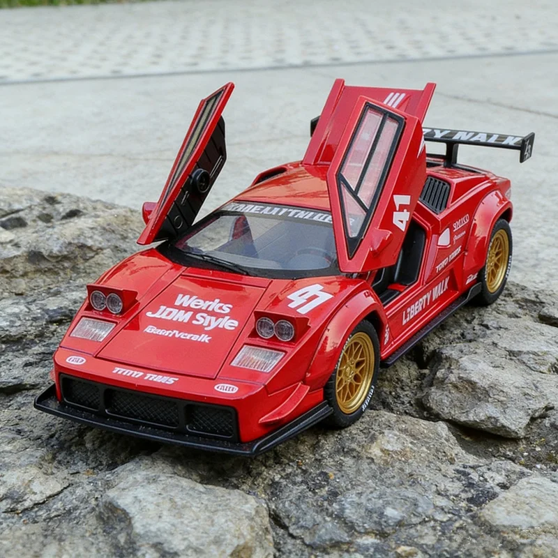 

1:32 Countach LP5000 Модель спортивного автомобиля из сплава, литая под давлением металлическая гусеница, гоночный автомобиль, модель звука и света, имитация детской игрушки в подарок