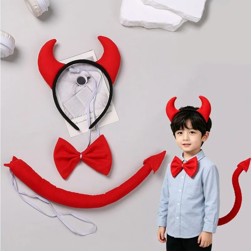 Halloween Devil Horns Headband Set Animal Ears Headpiece Costume Prop for Party Role Play Performance Dress Up