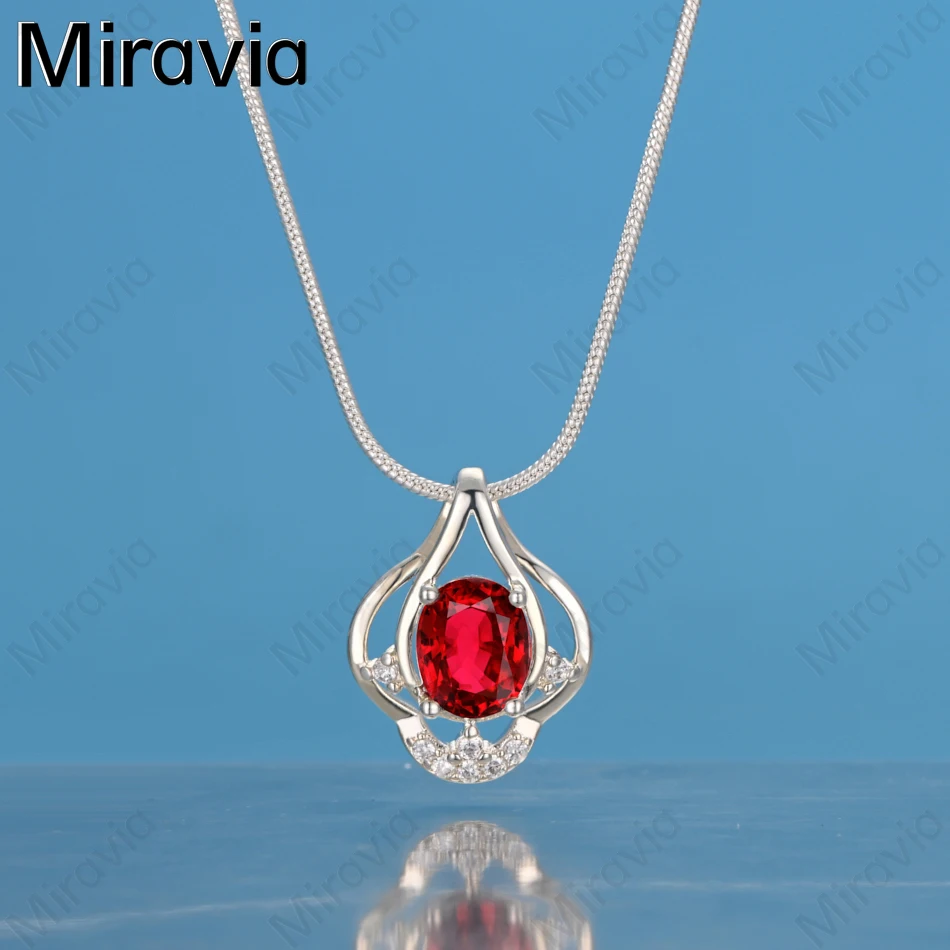 

Miravia 925 Sterling Silver Geometric Red Zircon Pendant Necklace Small Fresh Design Women'S Engagement Jewelry
