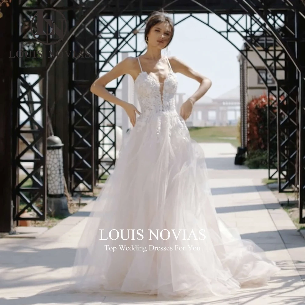 LOUIS NOVIAS-Vestido de noiva com pérolas bordadas, vestidos de noiva, cintas de espaguete, vestido de noiva sem costas, 2024