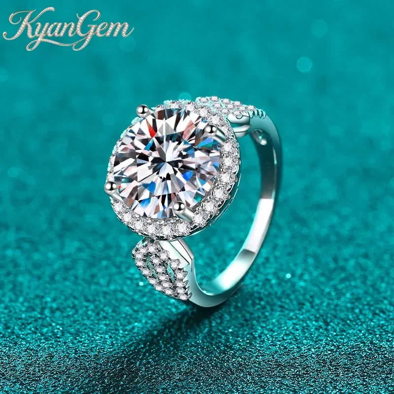 KyanGem 18K Gold Set With Diamonds 5-carat Circular Moissanite Ring, Elegant High-end 18K Platinum Engagement Ring