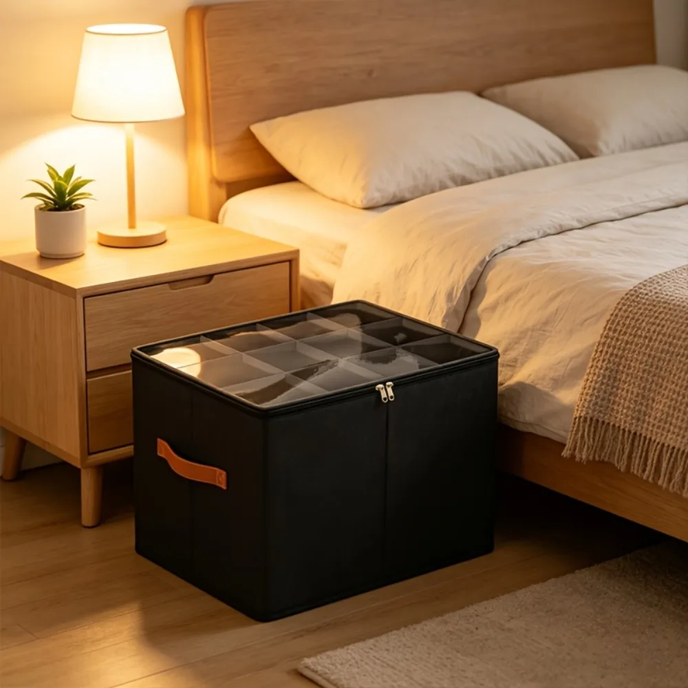 12-Grid Foldable Shoe Storage Box,Portable Shoe Container, Space Saving,Home Bedroom Dorm Under Bed Closet Storage Supplies