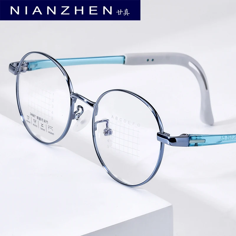 

NIANZHEN TR90 Metal Teenage Eyeglasses Frames Round Brand Student Glasses Ultralight Adjustable Kids Eyewear Spectacles 34687
