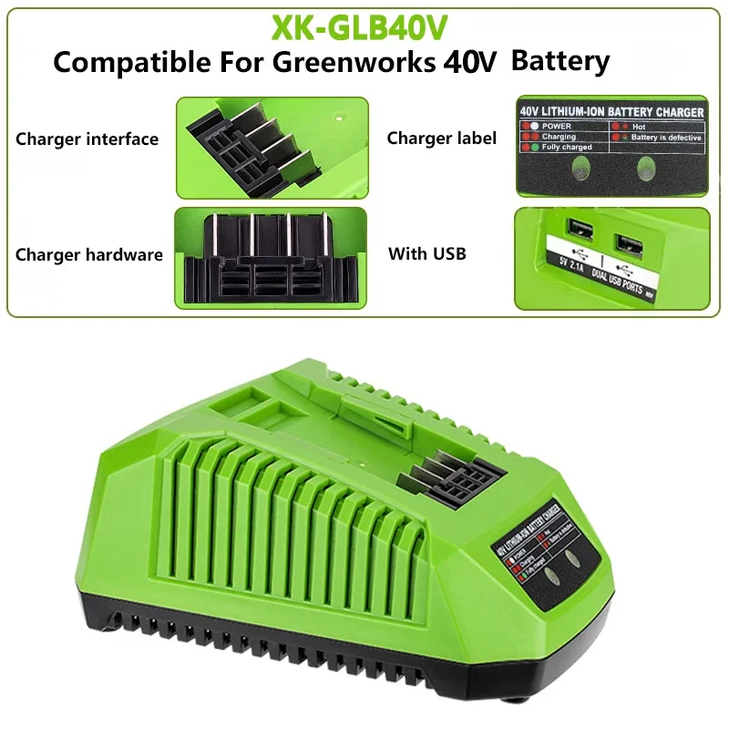 NEW With USB port Portable Battery Charger For Greenworks 40V Li-ion Battery Charger Electric Tool Drill Saw Battery Charger