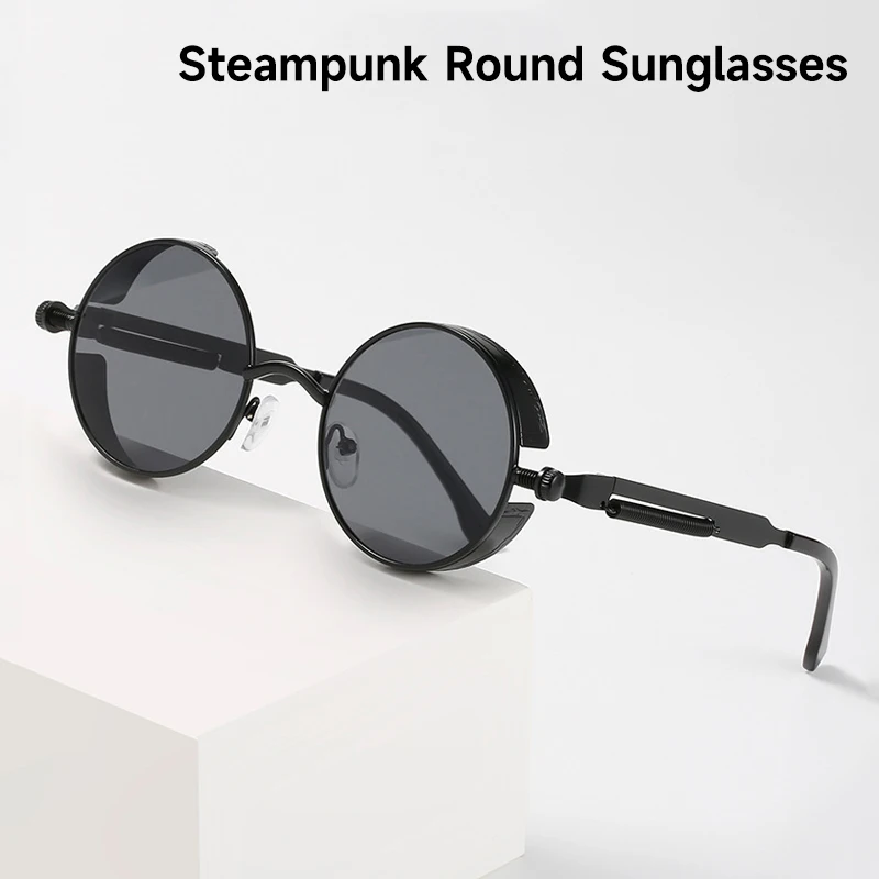 Round Steampunk Sunglasses Men Retro Sun Glasses Women UV400 Vintage Metal Eyewear Brand Designer Oculos