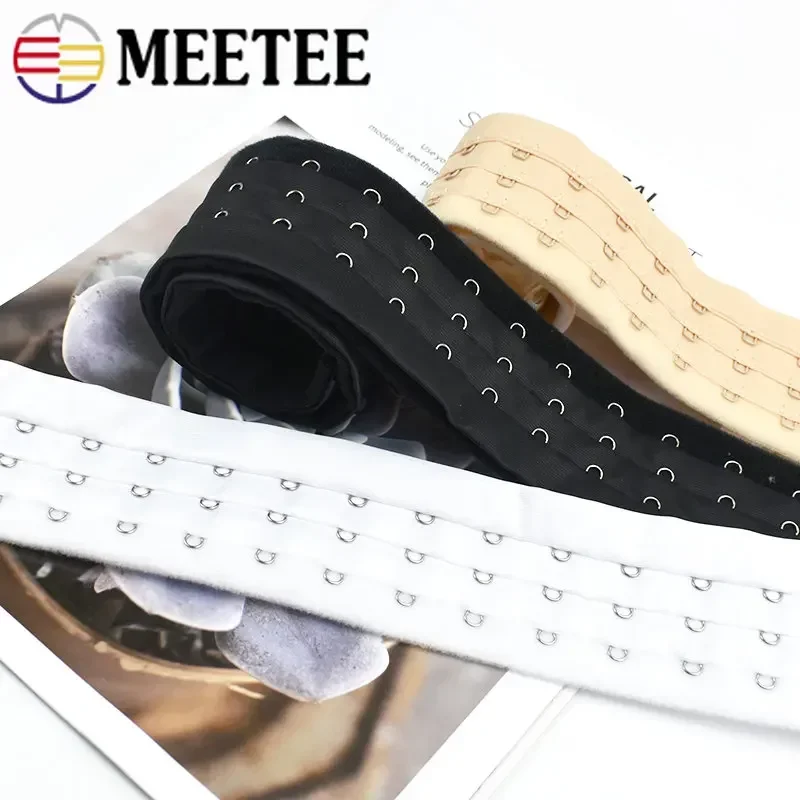 1/2Yards Meetee 3 Rows Bra Extender Underwear Adjust Hook and Eye Corset Extension Strap Ribbon Tape DIY Decor Sewing Accessory