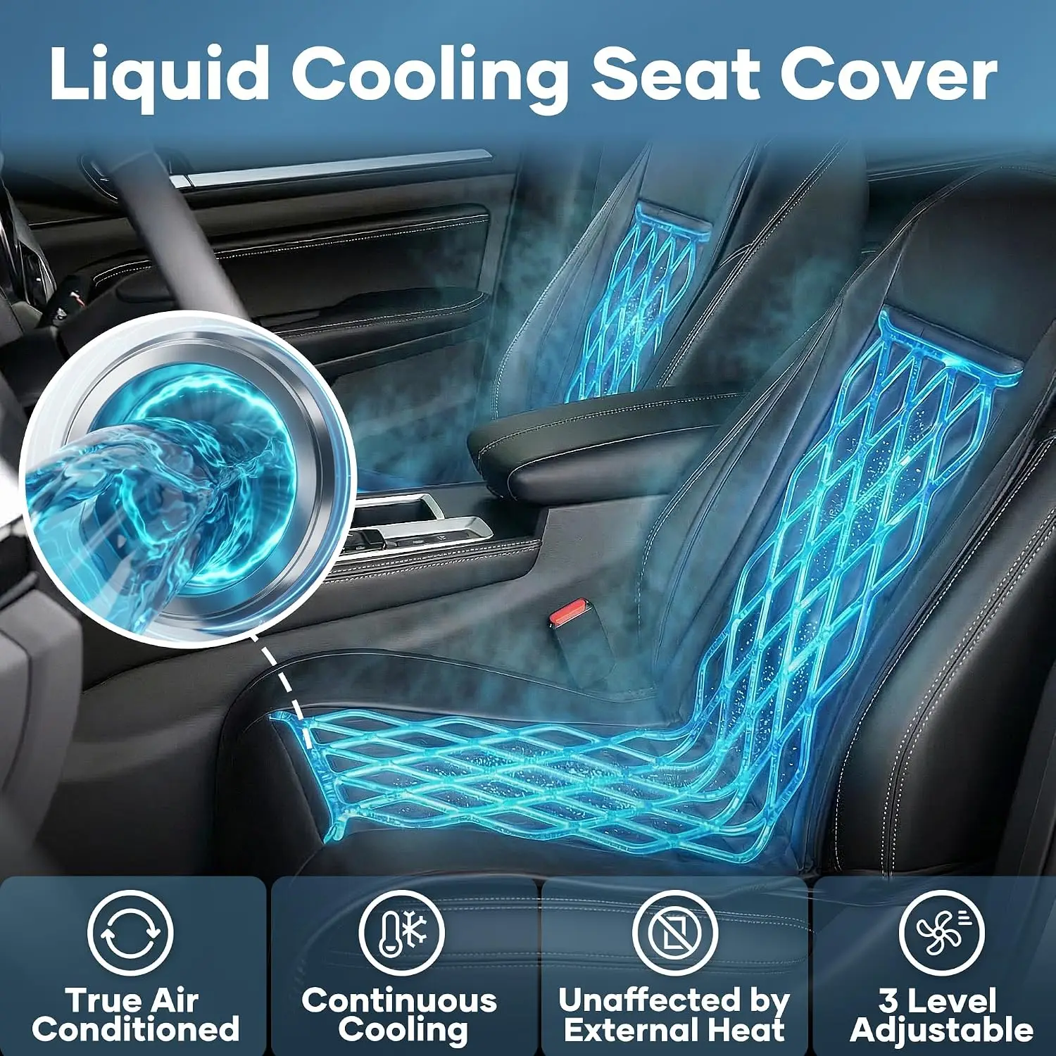 Liquid Cooling Car Seat Cover Front Seat, Air Conditioned Cooling Seat Cooler (Not Fan), Cooling Seat Cushion for Cars with 3 Modes, Quiet, Works Without A/C, Fits Car SUV Truck, Classic Black