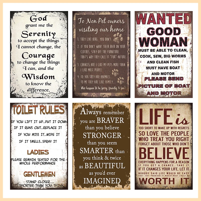 Vintage Inspirational Retro Plaque Metal Tin Sign Brave Strong Quotes Wall Art Decor for Home Office Living Room Decoration