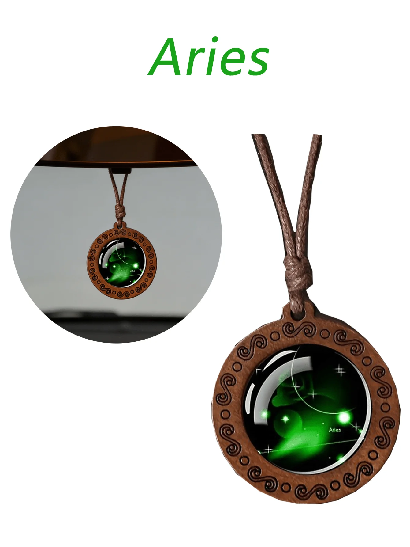Personalized and Stylish Car Rearview Mirror with Starry Sky and Universe Design, Featuring a Retro Wooden Design and 12 Zodiac view 6