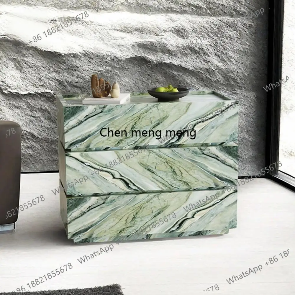 Premium Vintage Green Jade Stone Dresser - Handcrafted Luxury Marble Slate 3/4/5-Drawer Storage Cabinet Custom Retro
