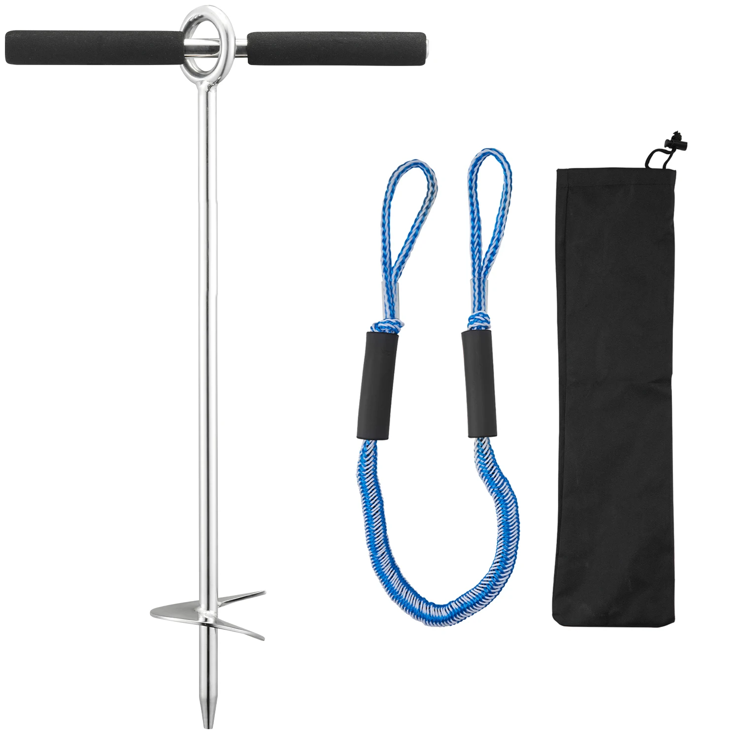 Sand Anchor, 18 in Stainless Steel Beach Anchor, Screw in Sand Boat Anchors with Spiral Blade, Shallow Water Boat Auger Anchors, Designed for Securing Jet Ski PWC Pontoon Kayak on Beaches and Sandbars
