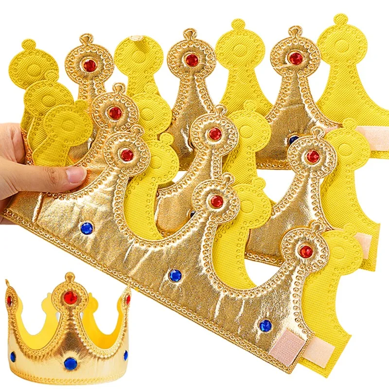 10/1pcs Golden Birthday Crown Hats Non-woven Fabric Rhinestone Princess Crowns for Kids Girls Baby Shower Party Decor Supplies