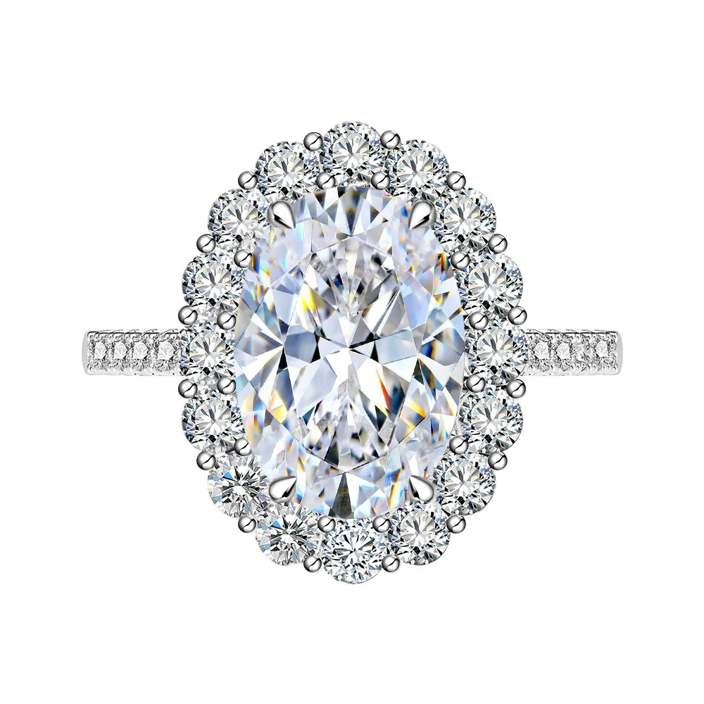 Super Flash 4.5ct Large Moissanite Ring 8x12MM Oval Belt Certificate 100% Passed Diamond Test S925 Silver Wedding Jewelry Gift