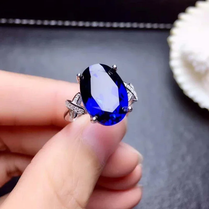

Natural Sri Lanka Sapphire S925 Big Grain Gem Ring Elegant Fine Fashion Wedding Jewelry for Women Free Shipping