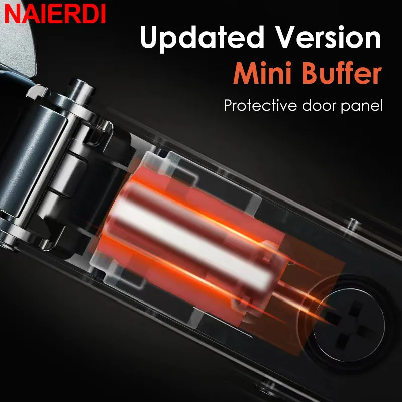 NAIERDI 2PCS Black Hydraulic Hinges Cold Rolled Steel Cabinet Door Hinge Damper Buffer Soft Closing Kitchen Cupboard Furniture