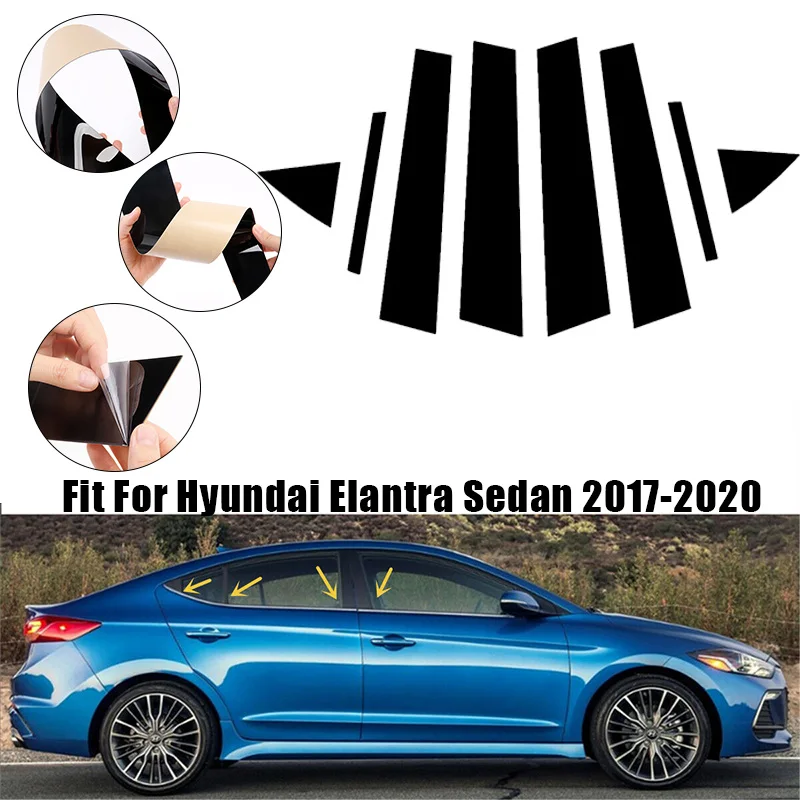 8 قطعة لشركة هيونداي إلنترا سيدان 2017-2020 عمود السيارة المشاركات لوحة زخرفية ملصقات نافذة الباب الزخارف غطاء الملحقات الخارجية #1