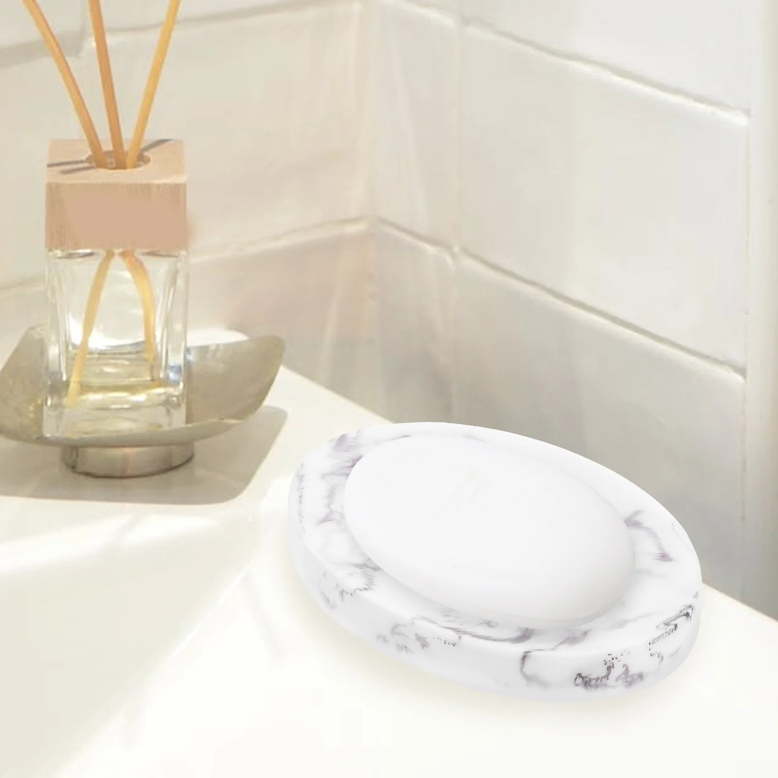 

Marble Pattern Soap Dish Nordic Style Resin Holder Compact Lightweight Practical Bathroom Kitchen Use Soap Dish