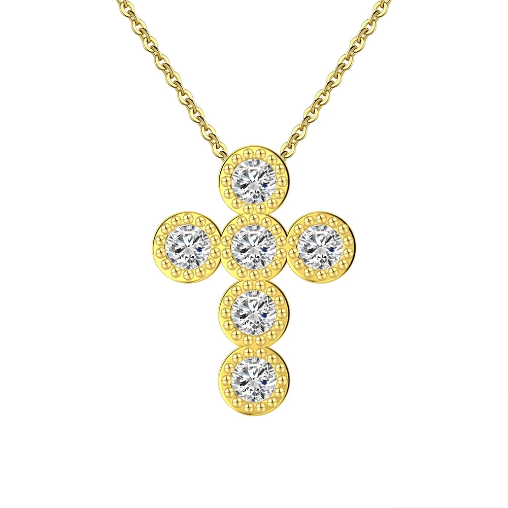 

KISS MANDY Fashion 925 Sterling Silver Cross CZ Pendant Necklace for Women Round Shape 4A Zircon Necklace Party Jewelry SN343