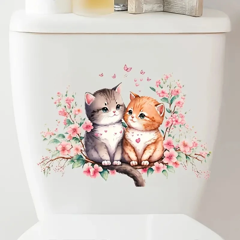 C279# Two Intimate Cat Toilet Sticker Wall Sticker Restroom Renovation Removable Stickers Self-adhesive Decal