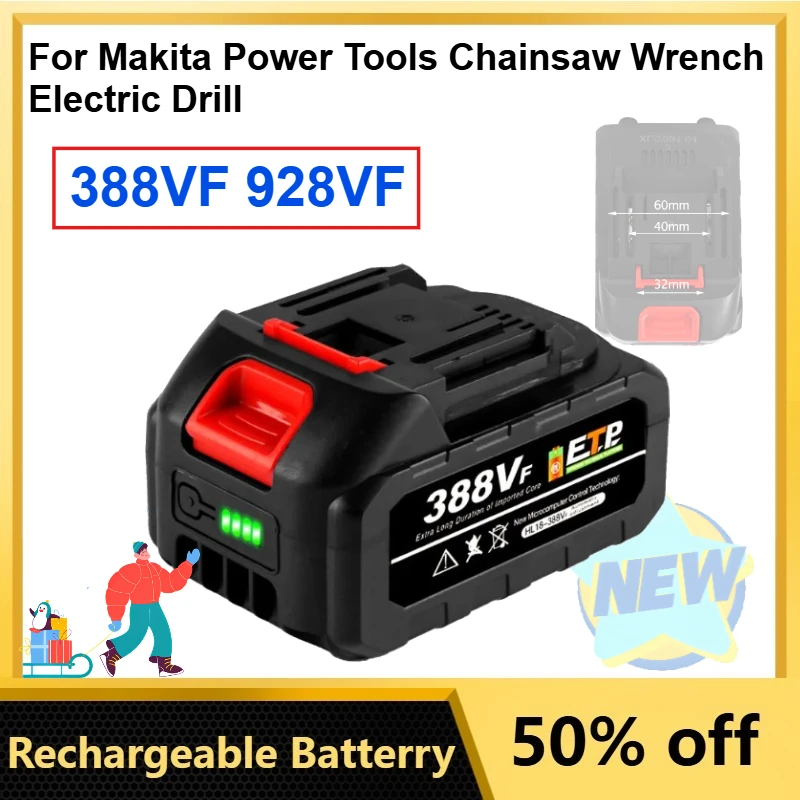 388VF 928VF Li-ion Battery with LED Indicator Light for Makita Power Tools Chainsaw Wrench Electric Drill Rechargeable Batteries