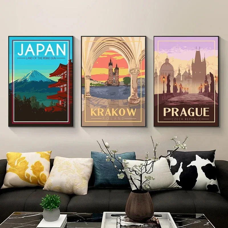 City View Travel Posters Rome Malta Seoul Japan Norway Wall Art Canvas Painting Modular HD Print Pictures for Living Room Decor