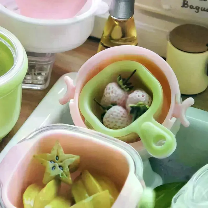 /Cna/4Pcs Double Layer Fruit/Vegetable Draining Basket Miniature Dollhouse Fruit Tray Model For Doll Accessories Toys