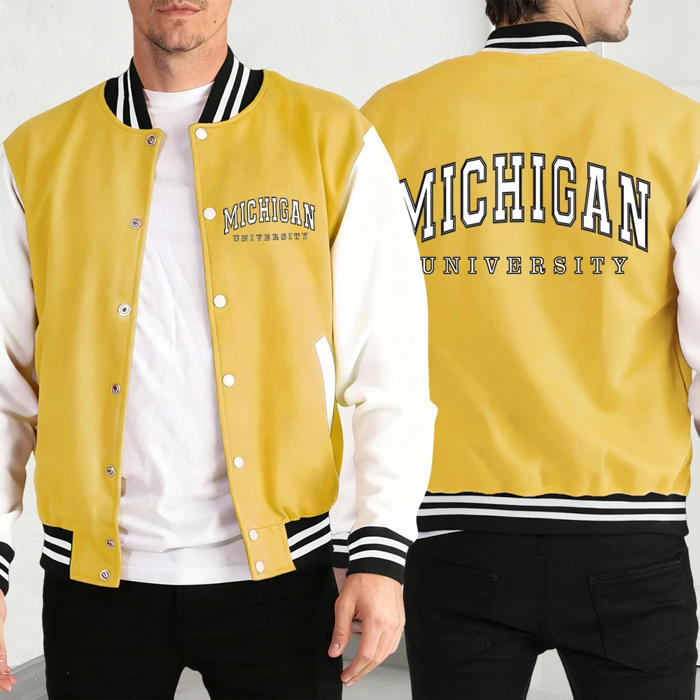 

USA University Letter Jacket Men Autumn Loose Baseball Jersey Casual Fleece Streetwear Unisex American Vintage Button Top