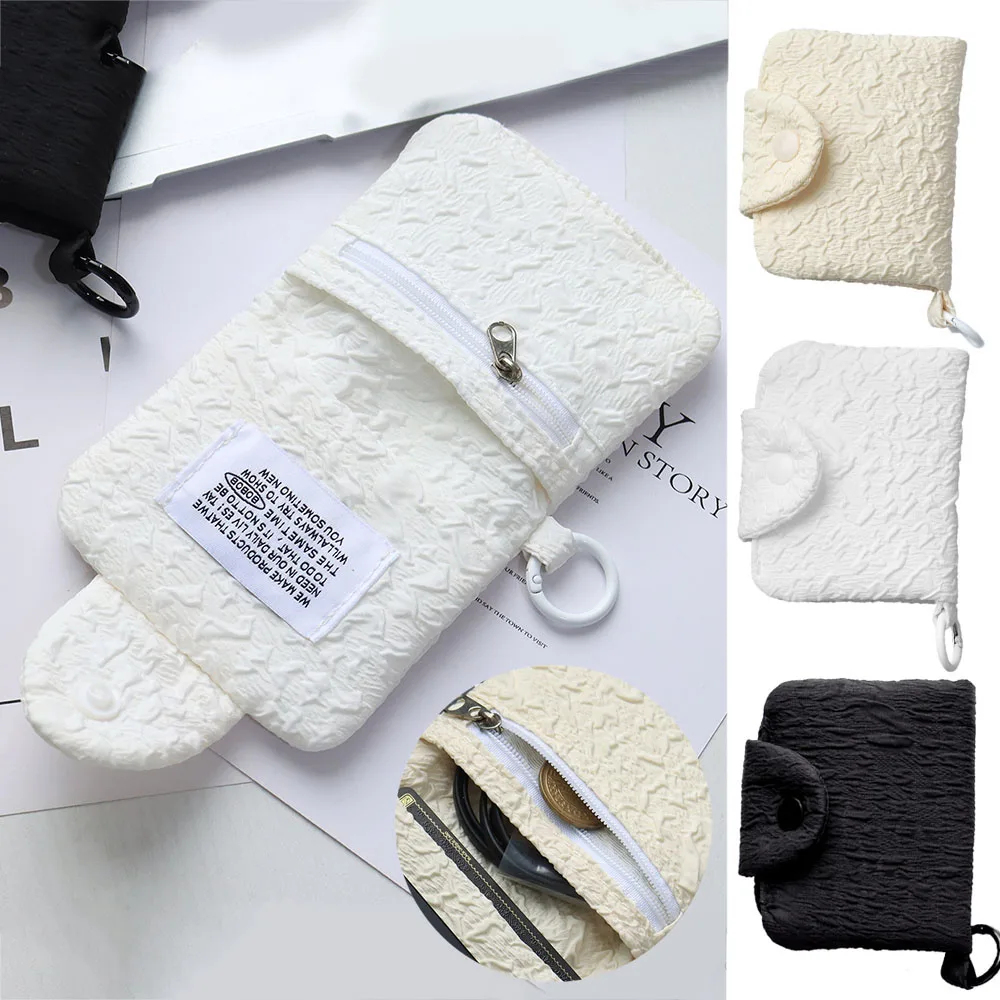 Cute Folded Two Fold Wallet Portable Wrinkled Card Package Simplicity Snap Fastener Short Wallet Black White Coin Purse Pouch