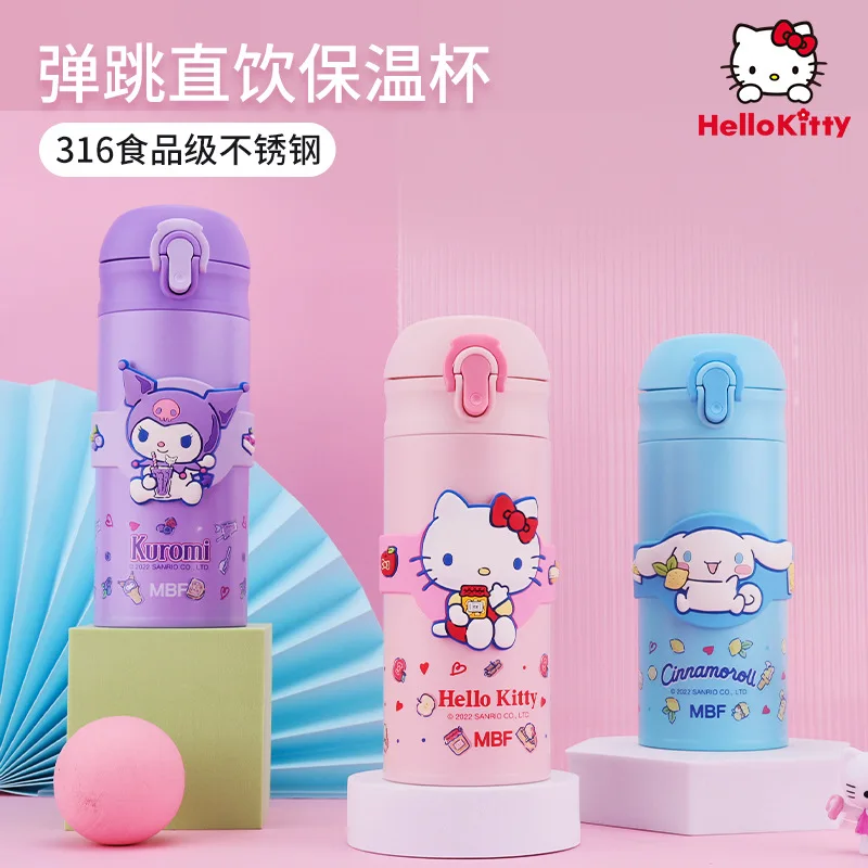 

350Ml Sanrio Hello Kitty Thermos Cup Kawaii Kuromi Cinnamoroll Student Portable Stainles Steel Cartoon Cute Water Cup Kid Gift